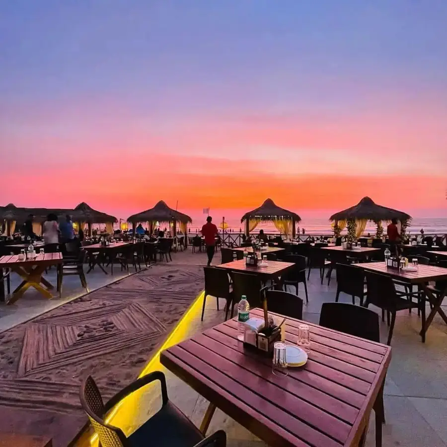 Beachside restaurant at sunset